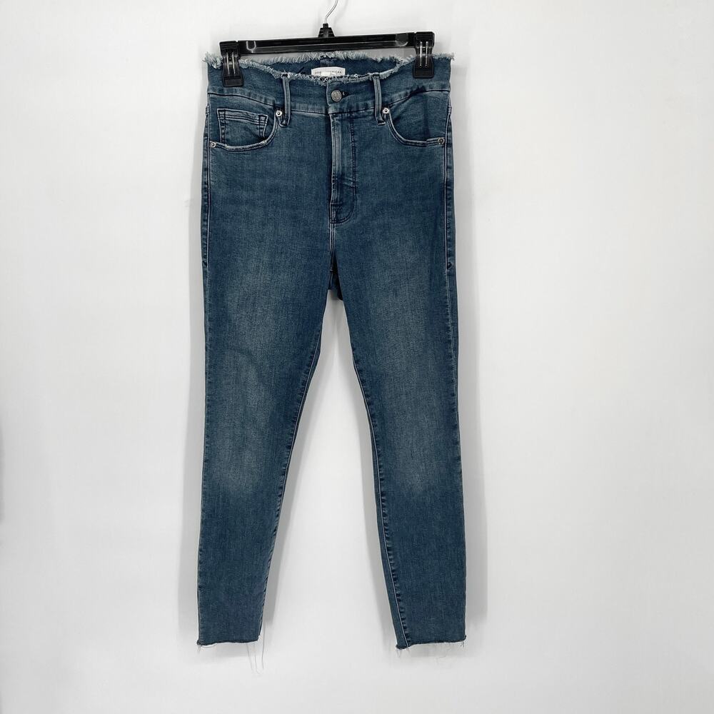 Good American Women's Good Legs Fray Waistband Stretch Skinny Jeans SZ 6/28 Blue